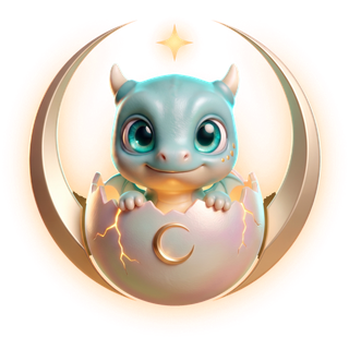 L’écusson de MRAYA : un bébé dragon éclot d’un œuf de nacre entre deux croissants dorés.